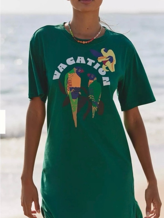 Anthropologie Dresses & Skirts - Green 'Vacation' Parrot Graphic Tee Dress - CELANDINE